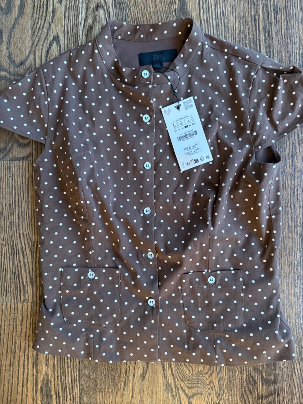 ZARA Women’s ' Brown Polka Dot Short Sleeve Shirt